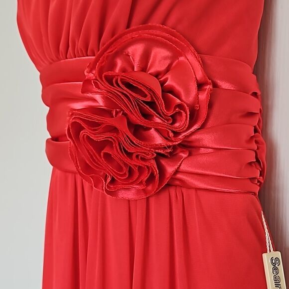 Jolie Strapless Fit & Flare Midi Dress With Rose Embellishment Size 10 Red - Picture 4 of 16